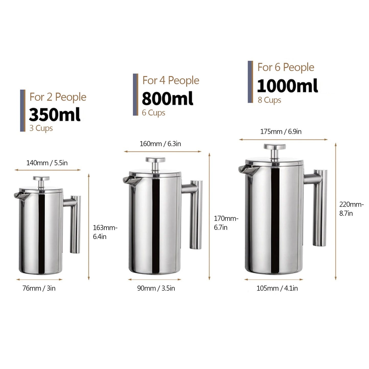Salonnieres Stainless Steel French 350 800 and 1000 mL