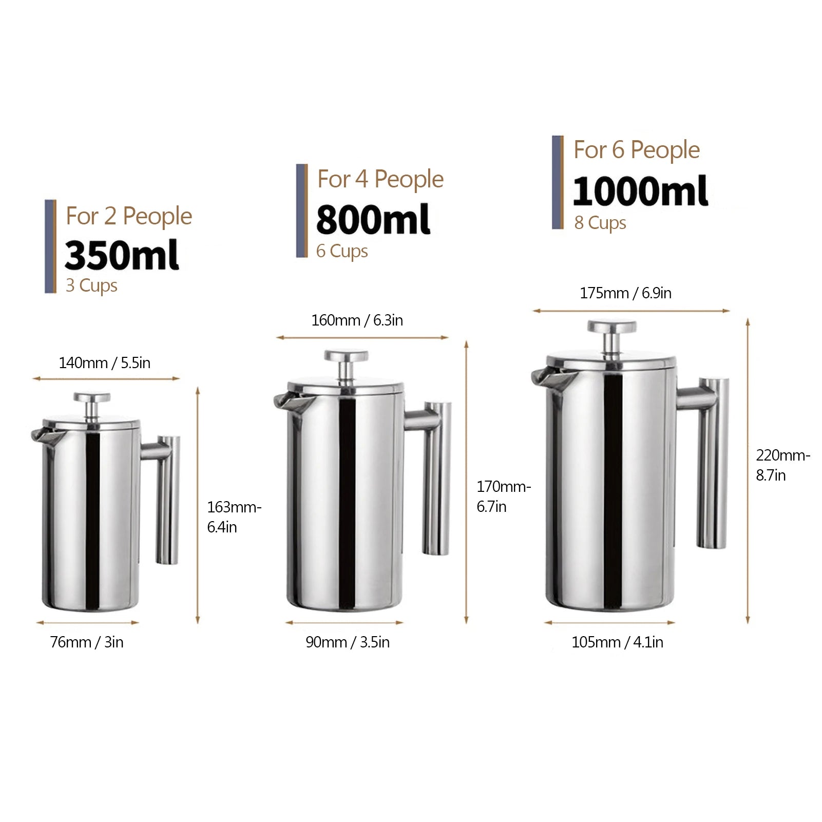 Salonnieres Stainless Steel French 350 800 and 1000 mL